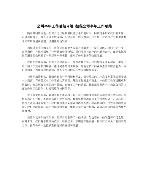 公司半年工作总结4篇_担保公司半年工作总结