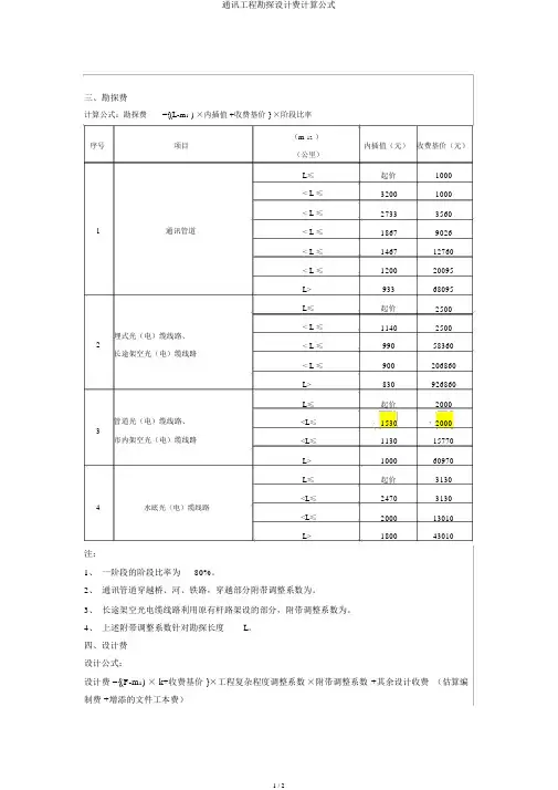 通信工程勘察设计费计算公式