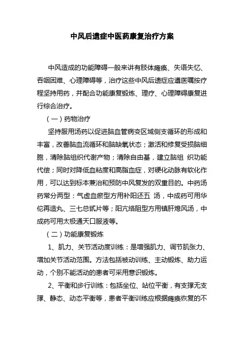 中风后遗症的康复治疗方案