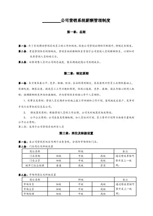 公司营销系统薪酬管理制度