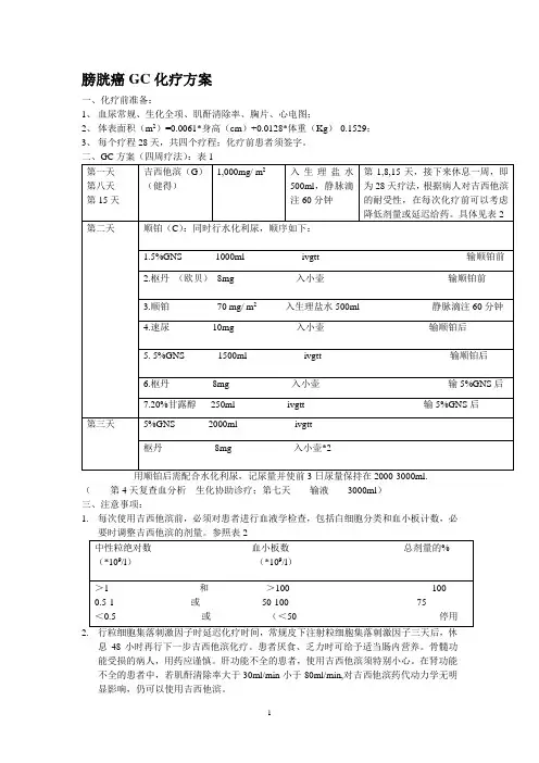 膀胱癌GC化疗方案