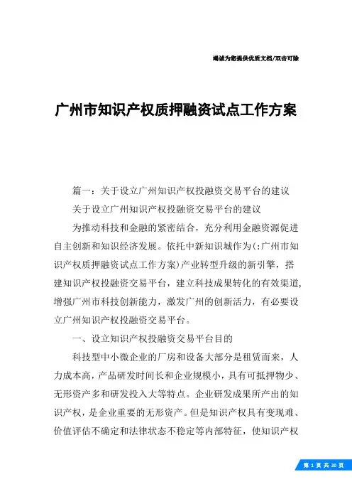 广州市知识产权质押融资试点工作方案