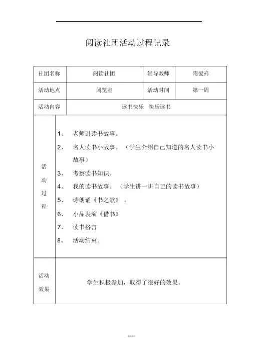 阅读社团社团活动记录