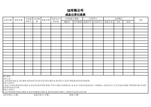 成品出货记录表