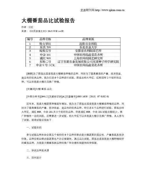 大棚番茄品比试验报告