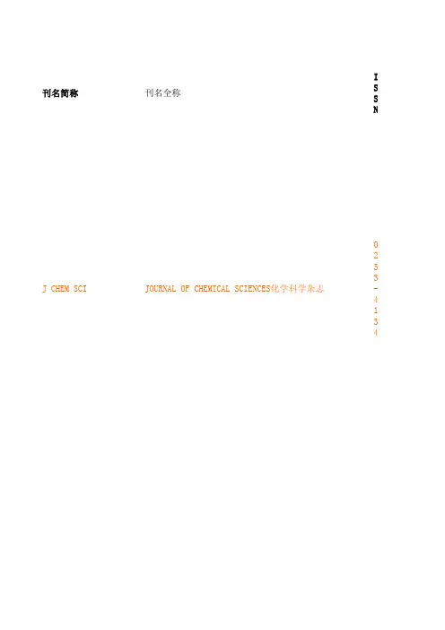 化学类SCI期刊分区表及影响因子
