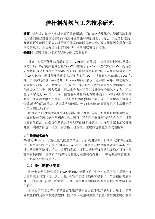 秸秆制备氢气工艺技术研究