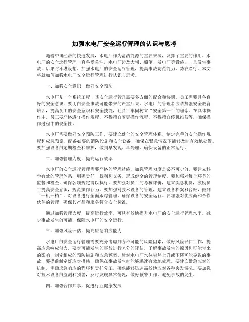 加强水电厂安全运行管理的认识与思考