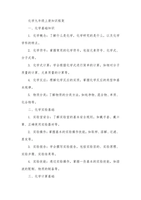 化学九年级上册知识框架
