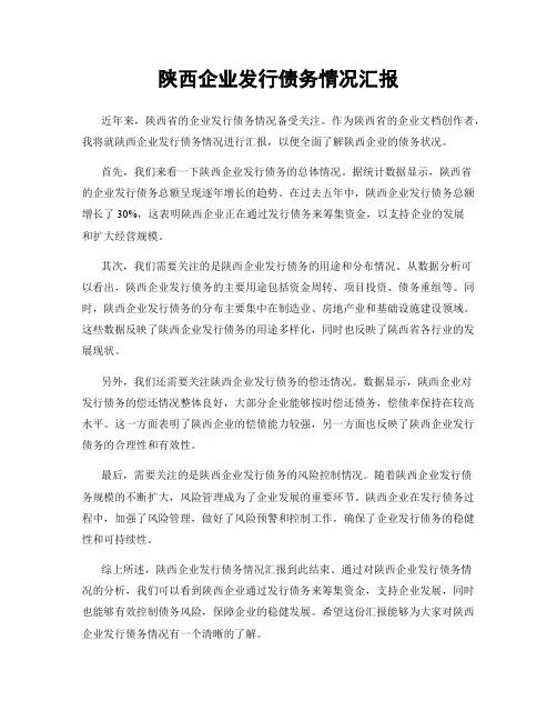 陕西企业发行债务情况汇报