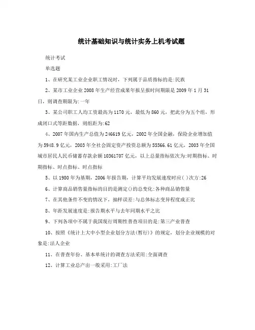 统计基础知识与统计实务上机考试题