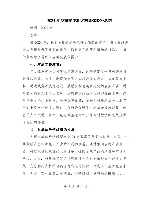 2024年乡镇发展壮大村集体经济总结