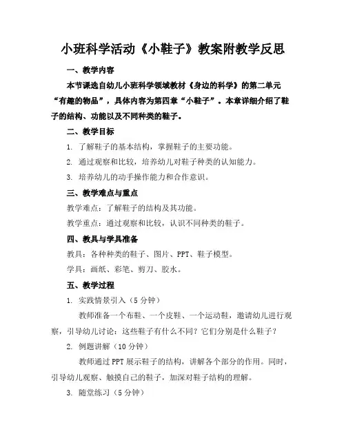 小班科学活动《小鞋子》教案附教学反思