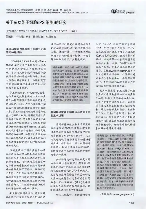 关于多功能干细胞(iPS细胞)的研究
