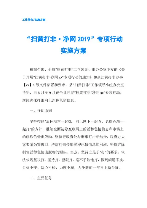 “扫黄打非·净网2019”专项行动实施方案