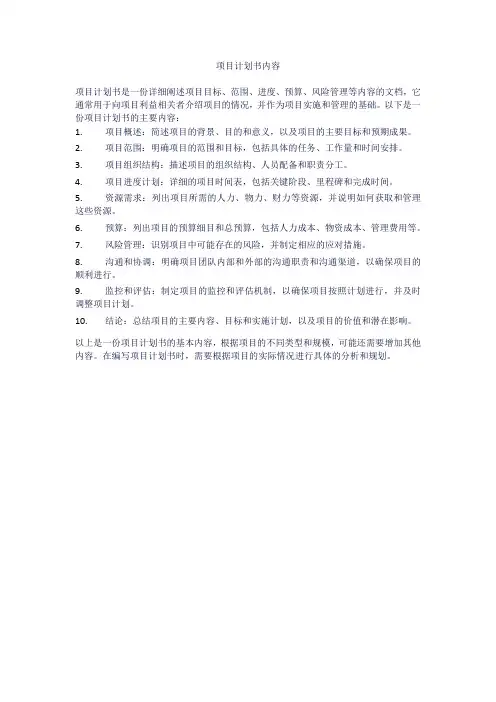 项目计划书内容