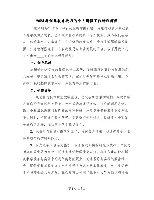 2024年信息技术教师的个人研修工作计划范例（三篇）