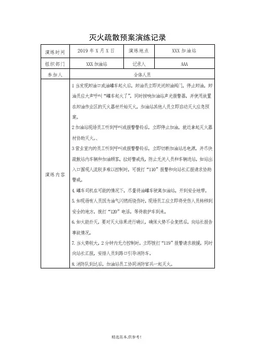加油站消防灭火疏散预案演练记录汇编