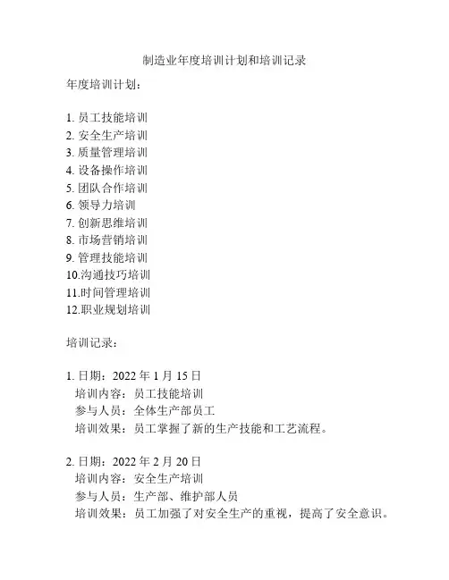 制造业年度培训计划和培训记录