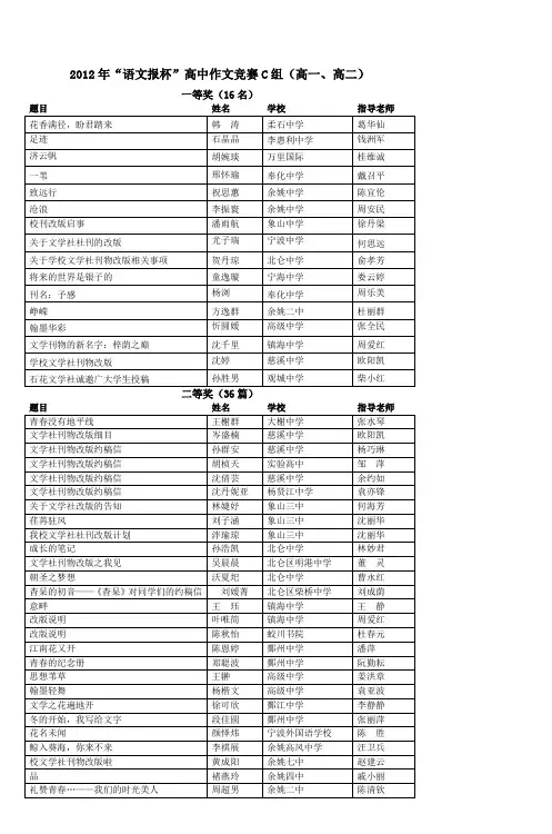 2012年语文报杯高中作文竞赛C组(高一高二)