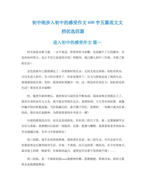 初中刚步入初中的感受作文600字五篇范文文档优选四篇