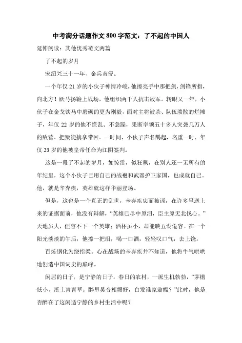 中考满分话题作文800字范文：了不起的中国人.doc