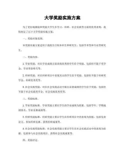 大学奖励实施方案