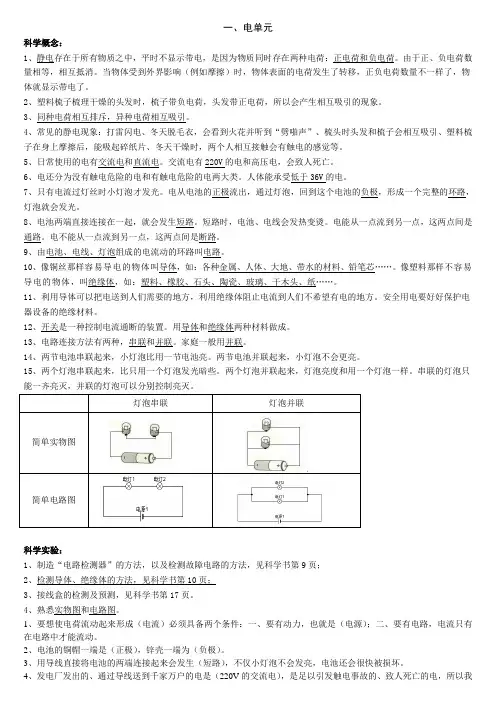 教科版四年级科学下册第一单元复习提纲分析