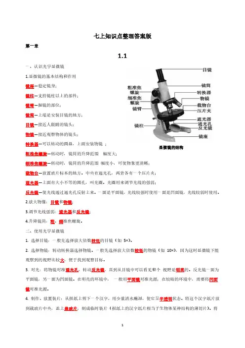 苏教版生物七年级上册知识点汇总