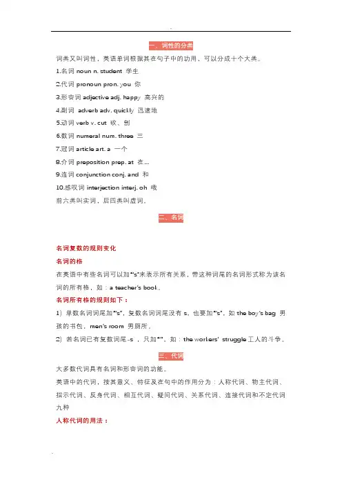 (完整版)英语十大词性及其详细讲解