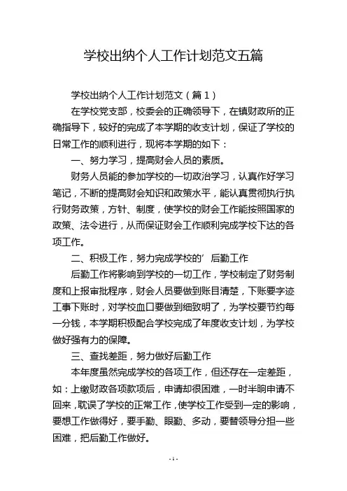 学校出纳个人工作计划范文五篇