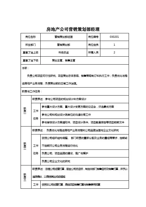 房地产公司营销策划部经理