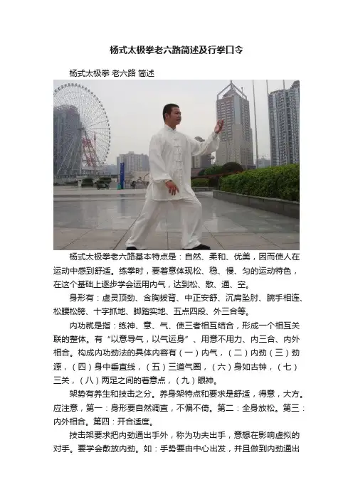 杨式太极拳老六路简述及行拳口令