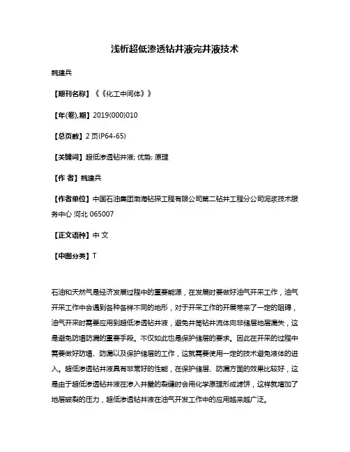 浅析超低渗透钻井液完井液技术