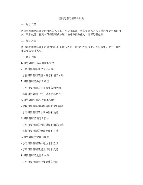 医院母婴阻断培训计划