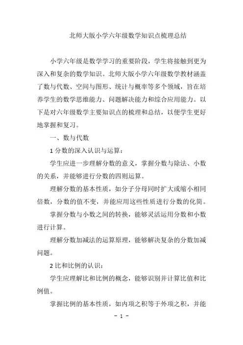 北师大版小学六年级数学知识点梳理总结