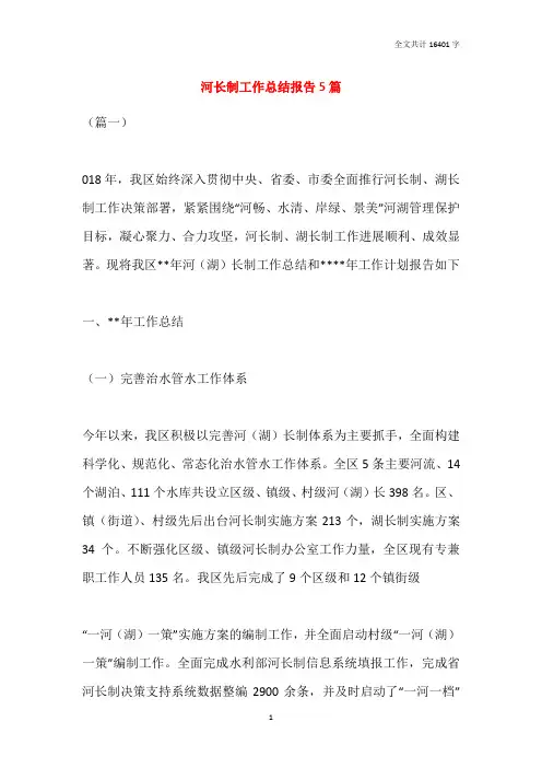2021河长制工作总结报告5篇
