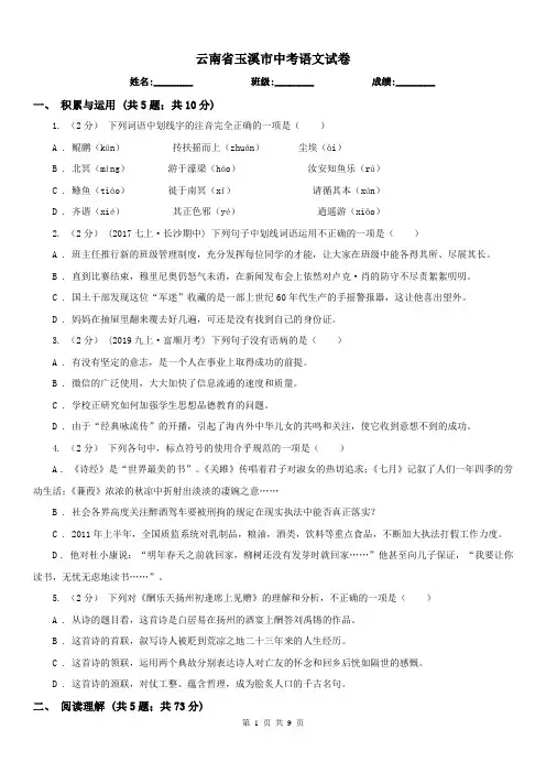 云南省玉溪市中考语文试卷