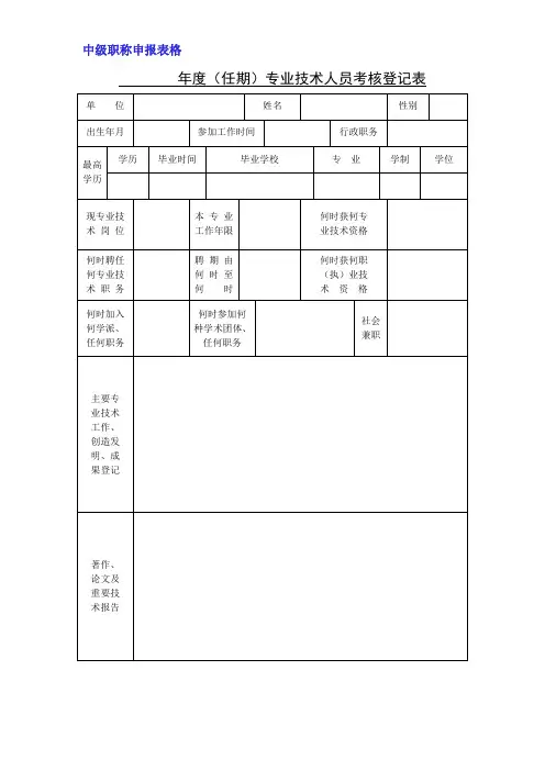 中级职称申报表格