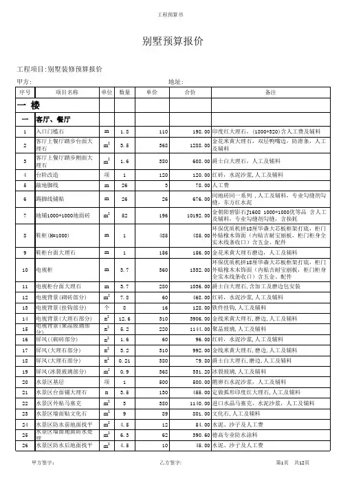 别墅装修预算报价