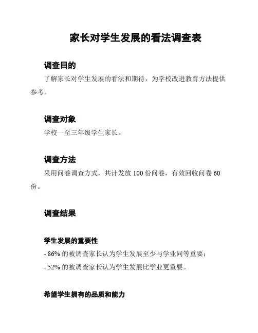 家长对学生发展的看法调查表