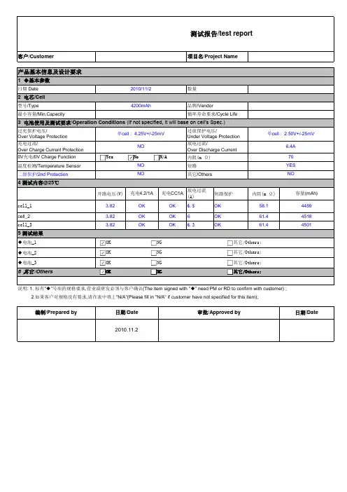 (XLS)锂电池产品测试报告