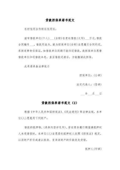 贷款担保承诺书范文(6篇)