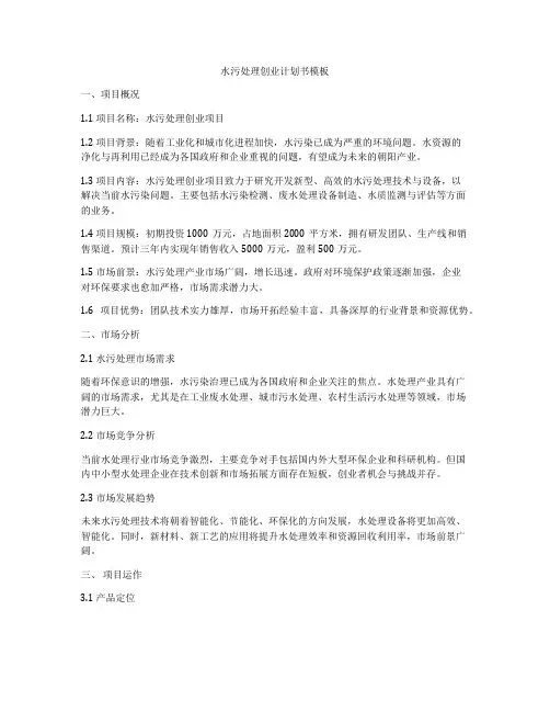 水污处理创业计划书模板
