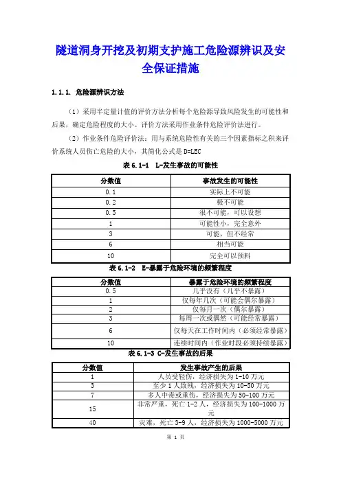 隧道洞身开挖及初期支护施工危险源辨识及安全保证措施