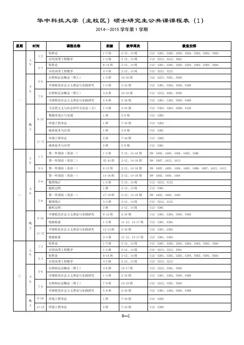 2014-2015学年第1学期公共课课表-推荐下载