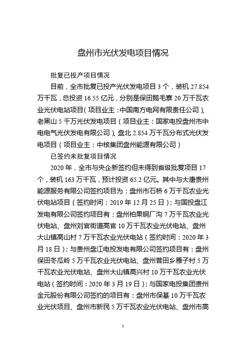 盘州市光伏发电项目情况