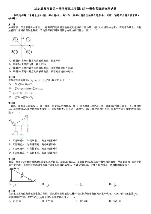 2024届海南省天一联考高三上学期11月一模全真演练物理试题