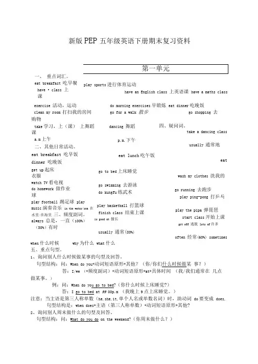 (完整版)人教版五年级英语下册期末复习资料