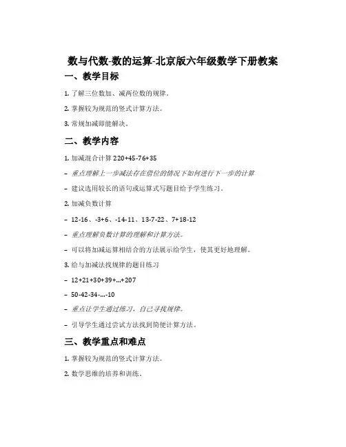 数与代数-数的运算-北京版六年级数学下册教案
